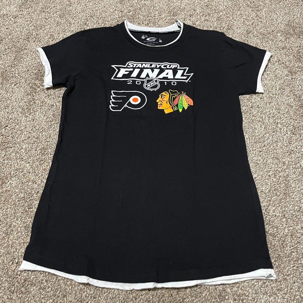 G-III Sports NHL 2010 Stanley Cup Final Flyers vs Blackhawks Ringer T-Shirt L